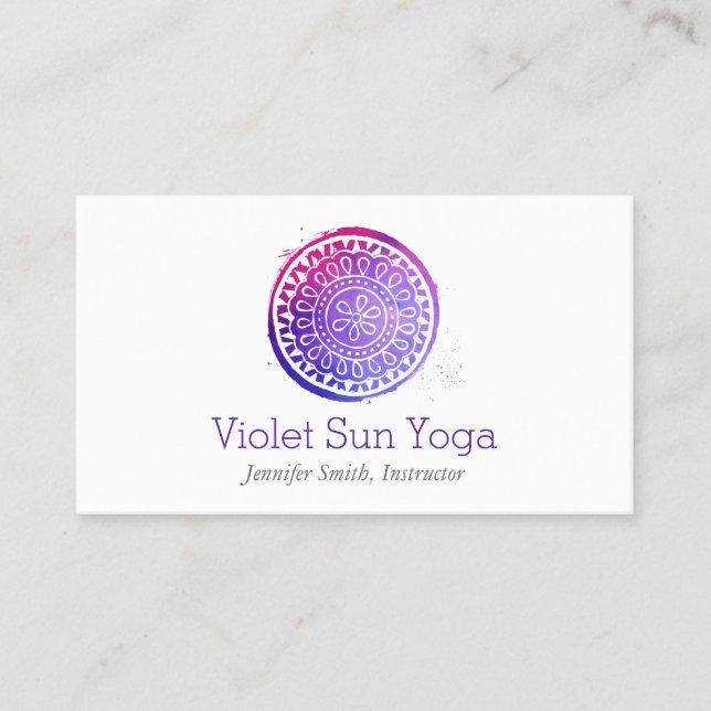 Lila Watercolor Mandala Yoga och Hälsa Visitkort (Framsida)