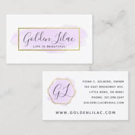 Lila Watercolor & Modern Guld Geometric Chic Visitkort