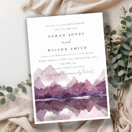 Lila Watercolor Mountain Sjö Par Shower Inbjudningar