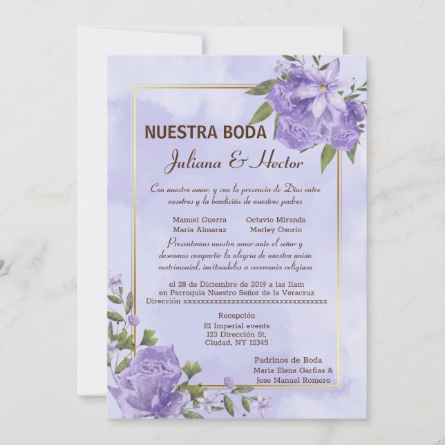 Lila Watercolor Nuestra Boda-inbjudan Inbjudningar (Framsida)