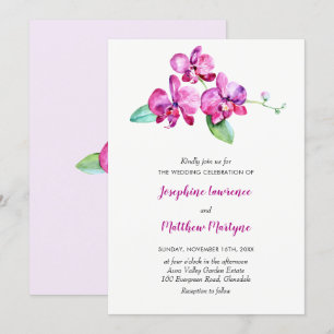 Lila Watercolor Orchid Blommigt Bröllop Inbjudningar