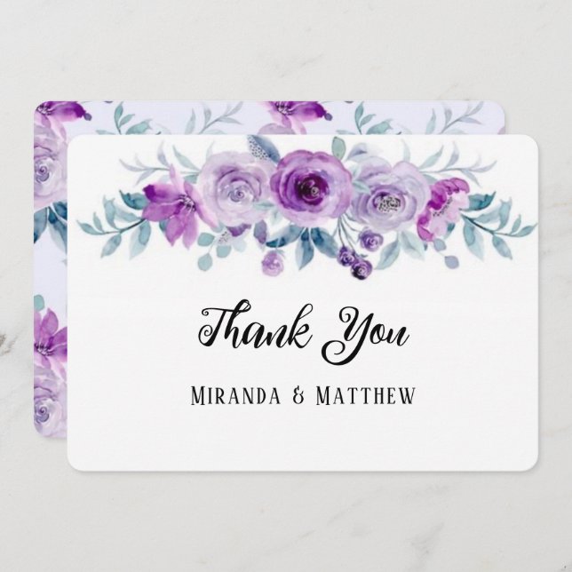 Lila Watercolor Peony Bröllop tackkort Inbjudningar (Fram/baksida)