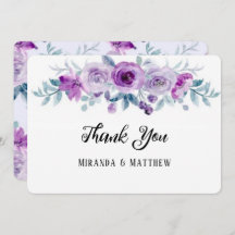 Lila Watercolor Peony Bröllop tackkort