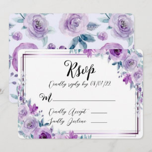 Lila Watercolor Peony Bröllops OSA Cards Inbjudningar