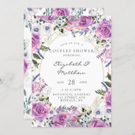 Lila Watercolor Peony Guld Par Shower Inbjudningar