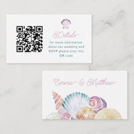 Lila Watercolor Seashell QR Code Bröllop Tilläggskort