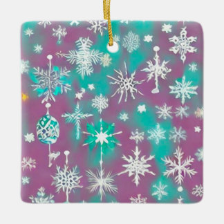 Lila Watercolor Snöflingor Julgransprydnad Keramik