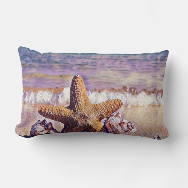 Lila Watercolor Starfish Seashells Painting Lumbarkudde (Framsida)