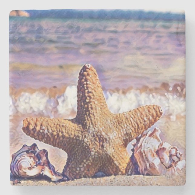 Lila Watercolor Starfish Seashells Painting Stenunderlägg (Framsidan)