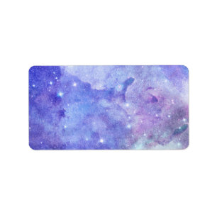 Lila Watercolor Starry Himlar Space Älskare Galax Adressetikett