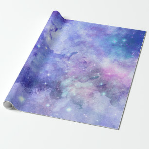 Lila Watercolor Starry Himlar Space Älskare Galax Presentpapper