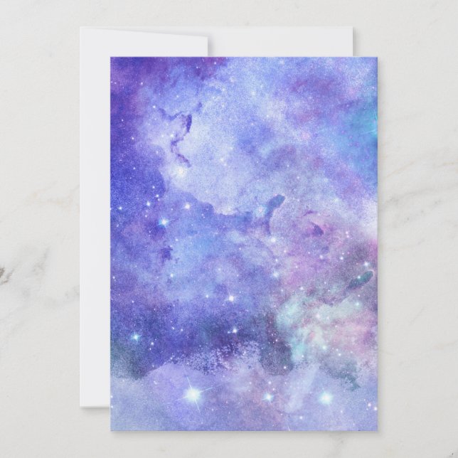 Lila Watercolor Starry Himlar Space Älskare Galaxy Inbjudningar (Framsida)