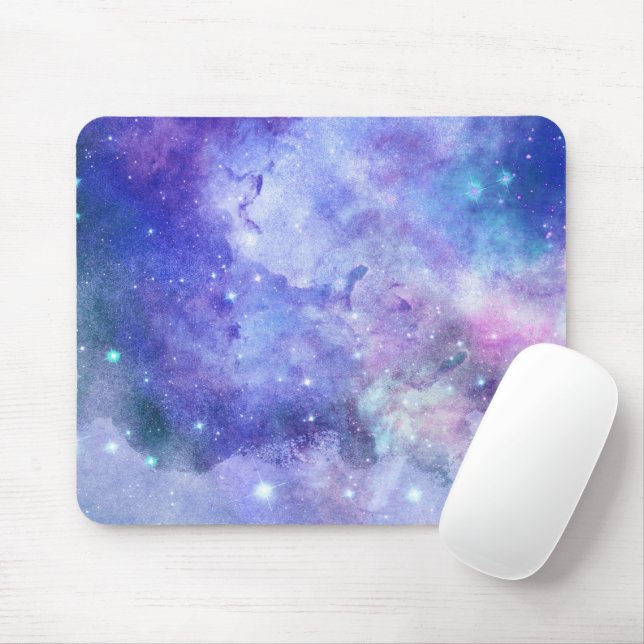 Lila Watercolor Starry Himlar Space Älskare Galaxy Musmatta (Med mus)