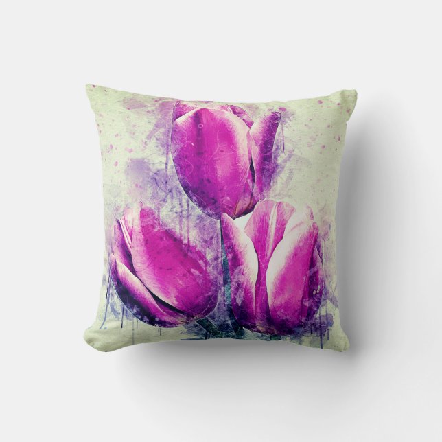 Lila Watercolor Tulips Kudde (Framsida)