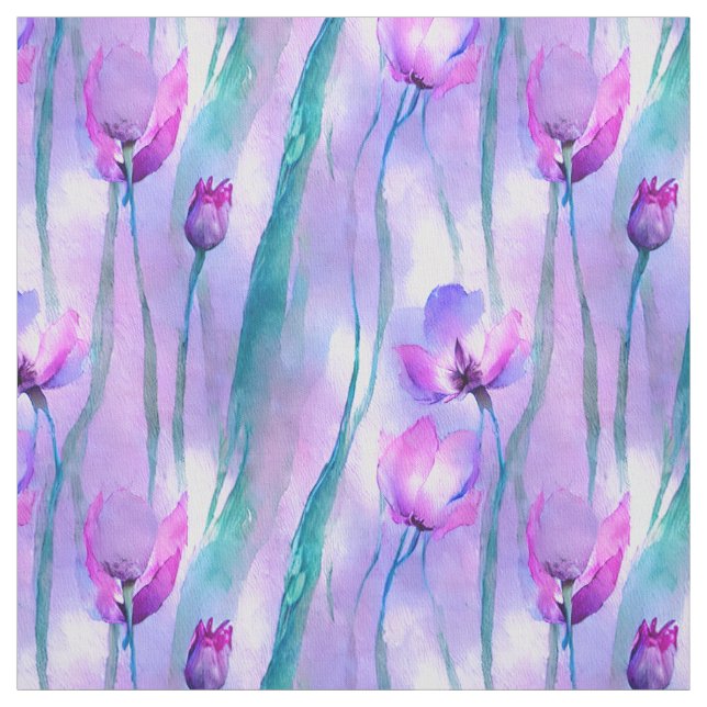 Lila Watercolor Tulips Tyg (Provkarta)