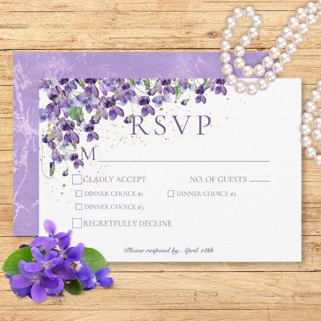 Lila Watercolor Violes Bröllop Middag OSA Kort (Purple Watercolor Violets Wedding Dinner RSVP Card)