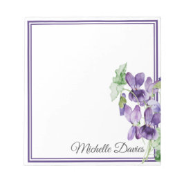 Lila Watercolor Violets Blommigt Namn Anteckningsblock