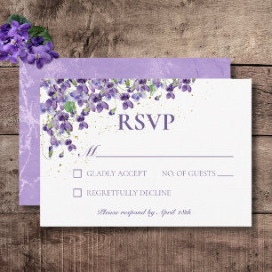 Lila Watercolor Violets Bröllop OSA Kort