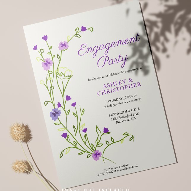Lila Watercolor Wildblomma Förlovningsfest Inbjudningar (Skapare uppladdad)
