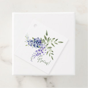 Lila Watercolor Wisteria och Löv Gracias Gåvor Etiketter