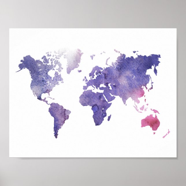 Lila Watercolor World Map Poster (Framsidan)
