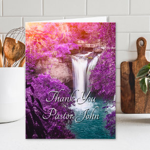 Lila Waterfall Soluppgång Pastorbedömning Tack Kort