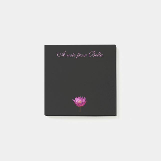 Lila Waterlily Lotus Black Postit Notes Post-it Block (Framsida)