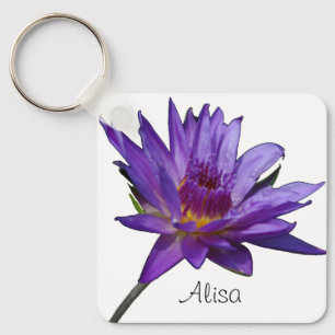 Lila Waterlily Lotus Keychain Nyckelring