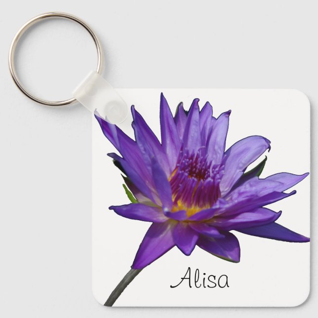 Lila Waterlily Lotus Keychain Nyckelring (Framsida)