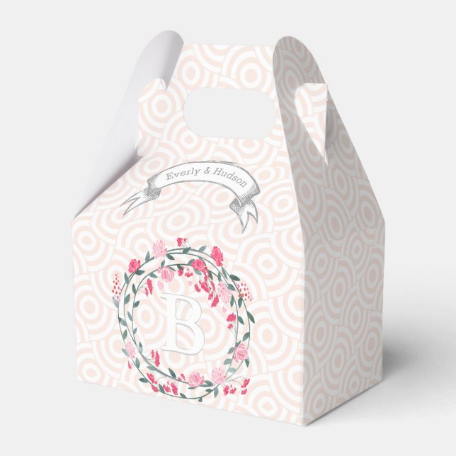 Lila Wedding Favor Box Foton Monogram Namn Presentaskar (Framsidan Sidan)