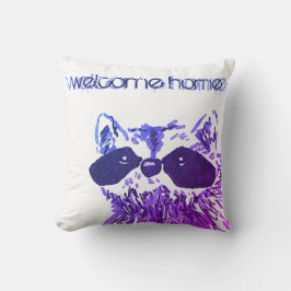 Lila Welcome Home Woodland Animal Raccoon Kudde