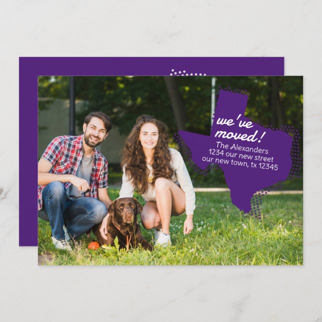 Lila We've Moved - Dotted Texas Moving Meddelande (Fram/baksida)