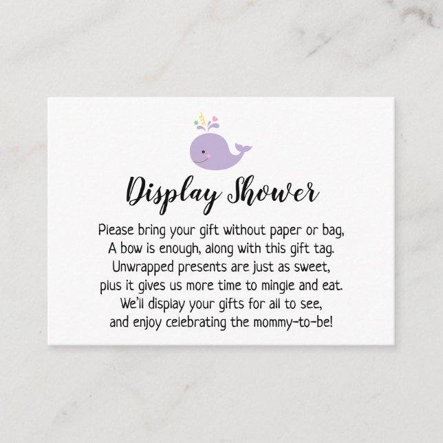 Lila Whale accent Visning Baby Shower Gift Card Tilläggskort (Framsida)