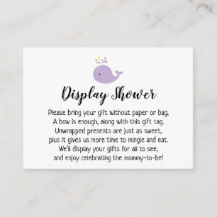 Lila Whale accent Visning Baby Shower Gift Card Tilläggskort