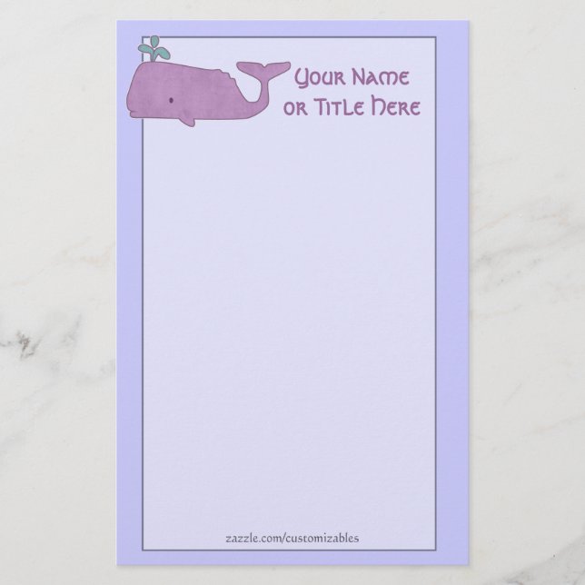Lila Whale Stationery Brevpapper (Framsida)