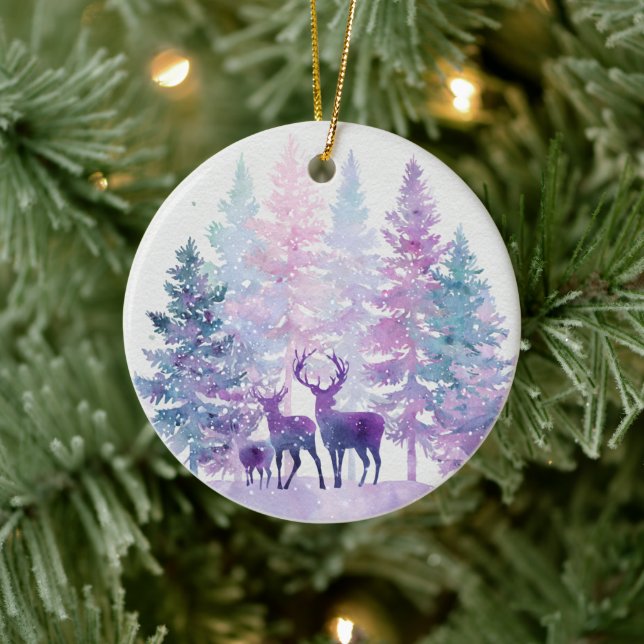 Lila Whimsical Deers Skogs Julgransprydnad Keramik (Träd)