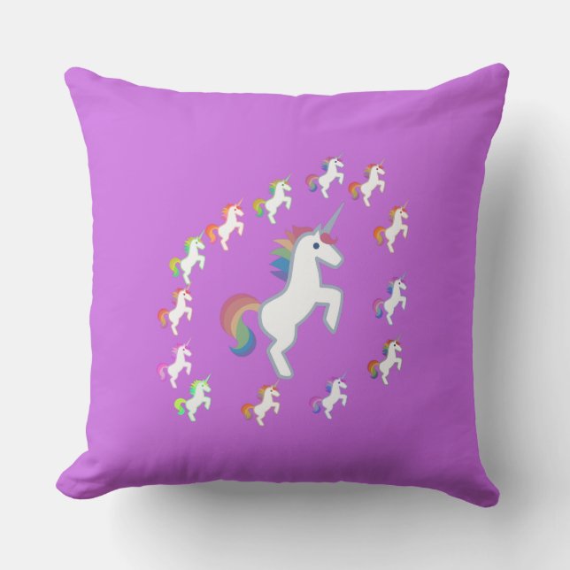 Lila Whimsical Enhörningscirkelillustration Kudde (Framsida)