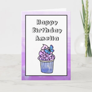 Lila Whimsical Girl's Butterfly Cupcoa Birthday Kort