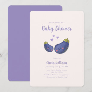 Lila Whimsical Heart Äggplanta Baby Shower Inbjudningar