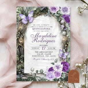 Lila Whimsique Forest Quinceanera Inbjudningar