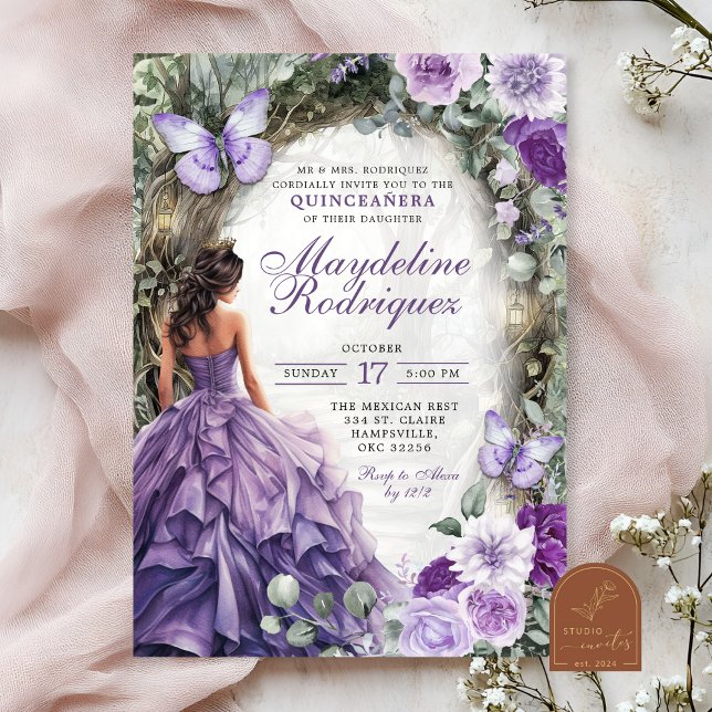 Lila Whimsique Forest Quinceanera Inbjudningar (Skapare uppladdad)