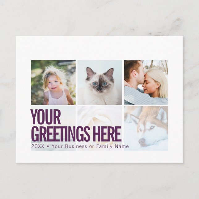 Lila White 6-foton Modern Universal Hälsning Vykort (Framsida)