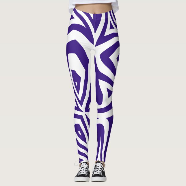 Lila White Abstrakt Zebra tryck Womens Leggings (Framsida)