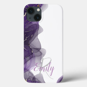 Lila White Agate Marble Abstrakt Namn Monogram