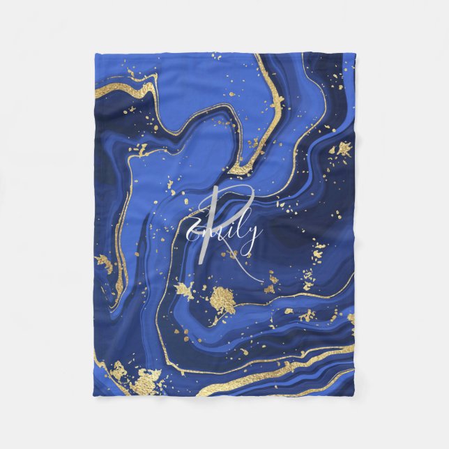 Lila White Agate Marble Abstrakt Namn Monogram Fleecefilt (Framsidan)