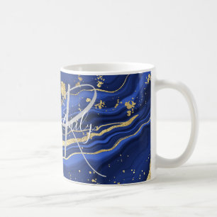 Lila White Agate Marble Abstrakt Namn Monogram Kaffemugg
