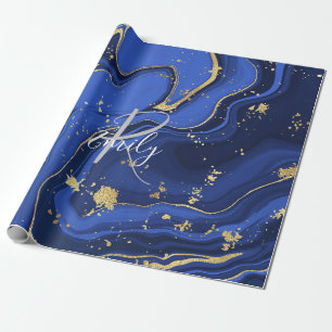 Lila White Agate Marble Abstrakt Namn Monogram Presentpapper