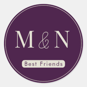 Lila White Best Friends Monogrammed Sticker Runt Klistermärke