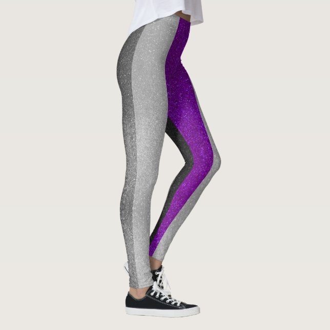 Lila White Black Glitter Asexuell Gay pride Flagga Leggings (Höger)