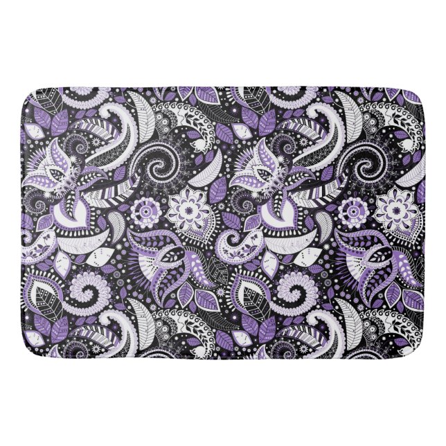 Lila White Black Paisley Skriv ut Mönster Badrumsmatta (Framsidan)